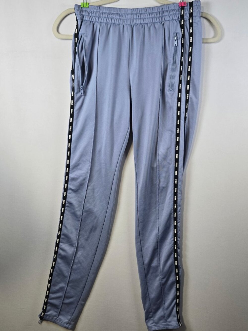 Victoria's Secret PINK Active Womens S Blue Logo Tape Track Pants Ankle Zip